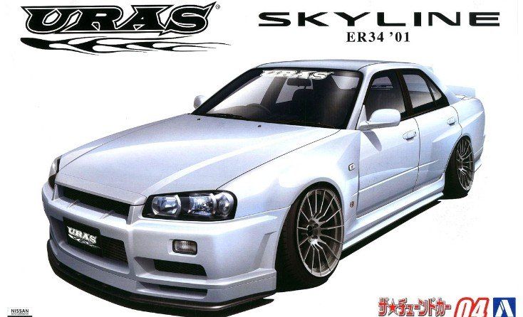 AOSHIMA 05534 URAS ER34 SKYLINE TYPE-R 2001 THE TUNED CAR No.4 Cars, Motorbikes & Trucks Model kits