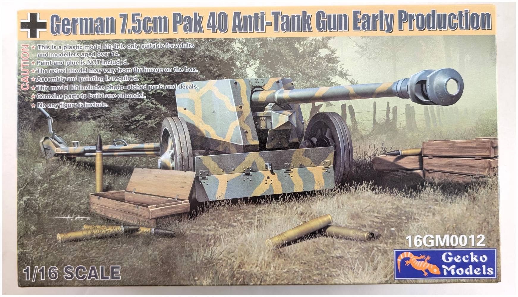GECKO MODELS 16GM0012 GERMAN 7.5CM PAK 40 ANTI-TANK GUN EARLY PRODUCTION Military Model Kits