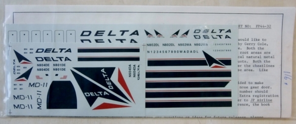 FLIGHTPATH Discount Decals 116. FP44-32 DELTA AIRLINES DC-10/MD-11 Airliners Model Kits