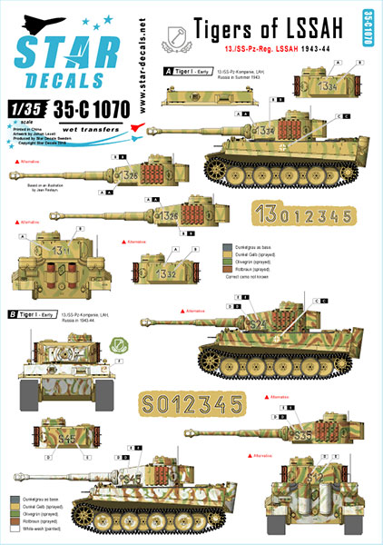 Star Decals Model Kit Decals 35-C1070 Tigers of LSSAH. 13./SS-Pz-Reg. LSSAH 1943-44 Kursk and beyond .