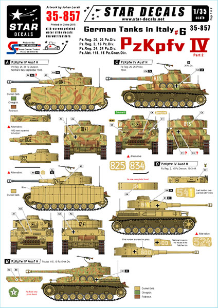 Star Decals Model Kit Decals 35-857 German tanks in Italy 6. PzKpfw IV Ausf H