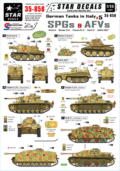 Star Decals Model Kit Decals 35-858 German tanks in Italy 5. SPGs and AFVs. Grille Marder StuG IV...
