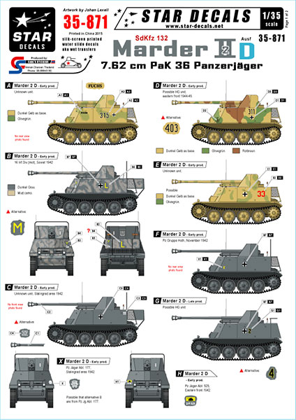 Star Decals Model Kit Decals 35-871 Panzerjager Marder II Ausf D. SdKfz 131. Eastern front