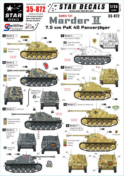 Star Decals Model Kit Decals 35-872 Panzerjager Marder II. SdKfz 132. Eastern front.