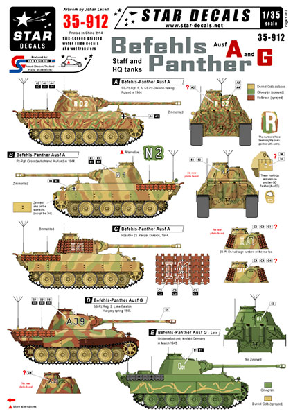 Star Decals Model Kit Decals 35-912 Befehls-Panther Ausf A and G.