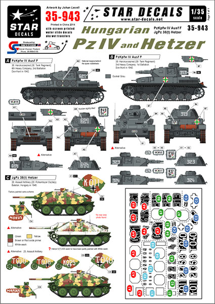 Star Decals Model Kit Decals 35-943 Hungarian PzKpfw IV and Hetzer.