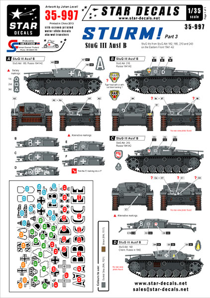 Star Decals Model Kit Decals 35-997 Sturm 3. StuG III Ausf B. StuG.Abt 182/185/210/243.