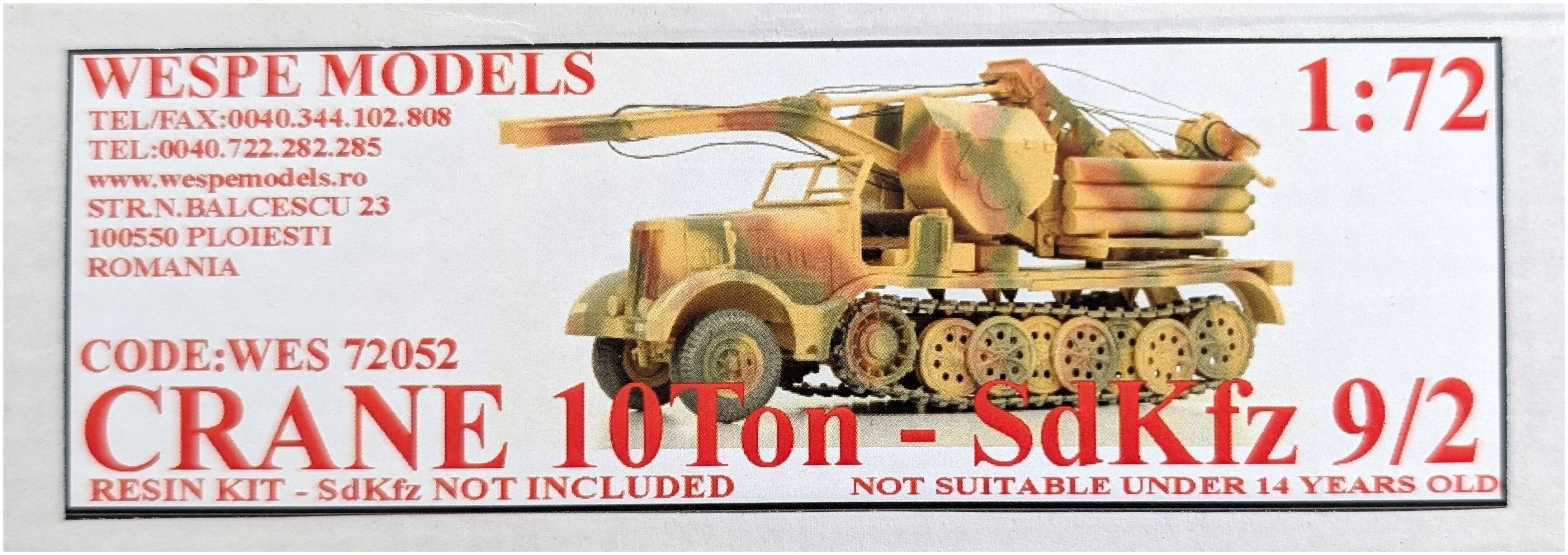 WESPE MODELS WES 72052 CRANE 10TON - SDKFZ 9/2 Military Model Kits