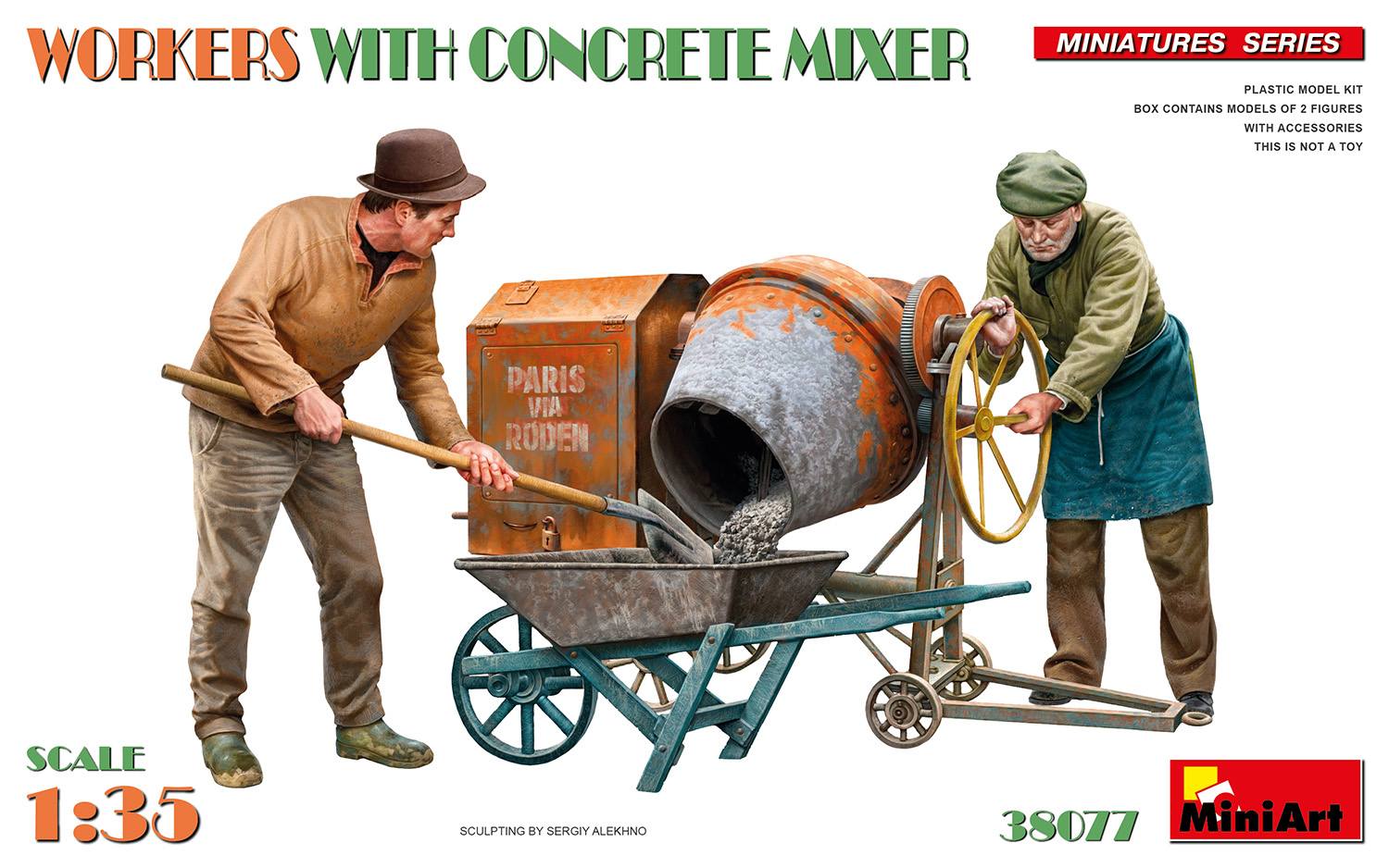 MINIART 38077 WORKERS WITH CONCRETE MIXER Model Figures