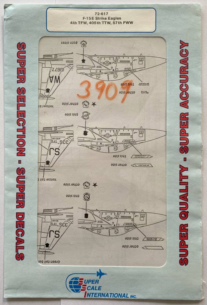 SUPER SCALE INTERNATIONAL 3909. 72-617 F-15E STRIKE EAGLES Discount Decals
