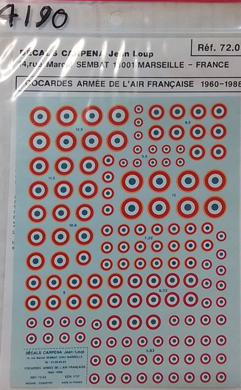 DISCOUNT DECALS 4190. REF. 72.05 DECALS CARPENA FRENCH ROUNDELS 1960-1988