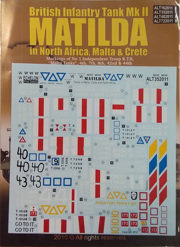 ECHELON 4209. ALT352011 BRITISH INFANTRY TANK MK II MATILDA IN NORTH AFRICA MALTA CRETE Discount Decals