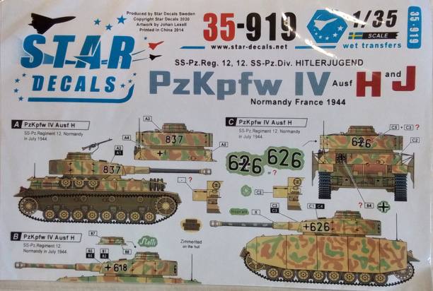 Star Decals 4235. 35-919 SS-PZ REG 12 12. SS-PZ DIY. HITLERJUGEND PZKPFW IV Discount Decals