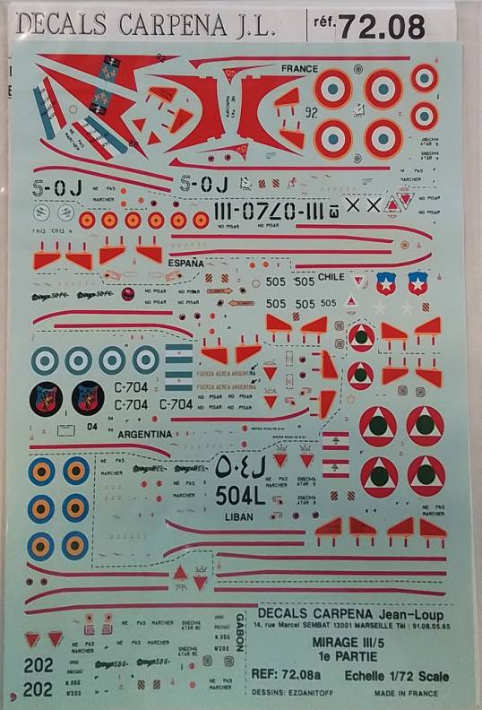 DISCOUNT DECALS 4297. 72.08 DECALS CARPENA J.L. MIRAGE ILL/5 Discount Decals