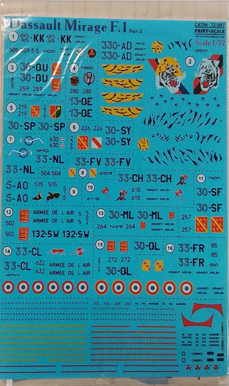 DISCOUNT DECALS 4299. PRINT SCALE 72-397 DASSAULT MIRAGE F.1 PART-2 Discount Decals