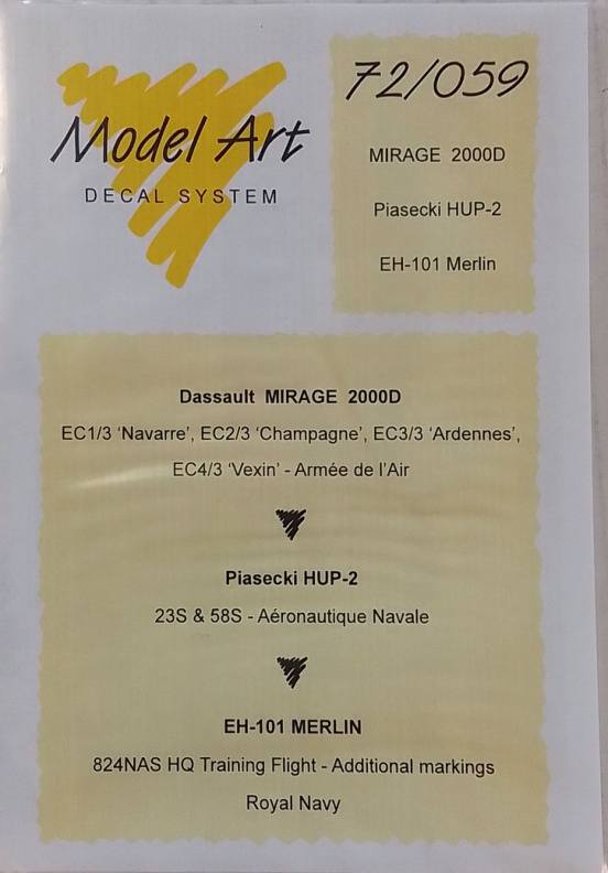 MODEL ART 4306. 72/059 MIRAGE 2000D PIASECKI HUP-2 EH-101 MERLIN Discount Decals