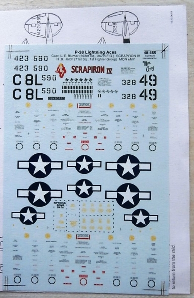 SUPER SCALE INTERNATIONAL Discount Decals 504. 48465 P-38 LIGHTNING ACES