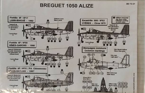 DISCOUNT DECALS 4318. BERNA DECALS 72-21 BREGUET 1050 ALIZE Discount Decals