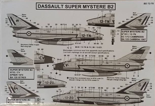 DISCOUNT DECALS 4319. BERNA DECALS 72-78 DASSAULT SUPER MYSTERE B2 Discount Decals
