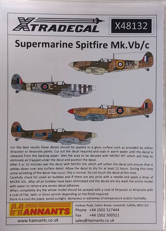 XTRADECAL 4372. X48132 SUPERMARINE SPITFIRE MK.VB/C Discount Decals