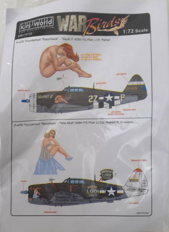 DISCOUNT DECALS 4977 KW172132 P-47D Thunderbolt Razorback - Squirt II Miss Mutt Decals Kits World Discount Decals