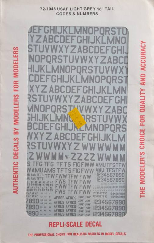 DISCOUNT DECALS 5029 72-1048 USAF Light Grey 18 Tail Codes Numbers Repli-Scale Decal Discount Decals