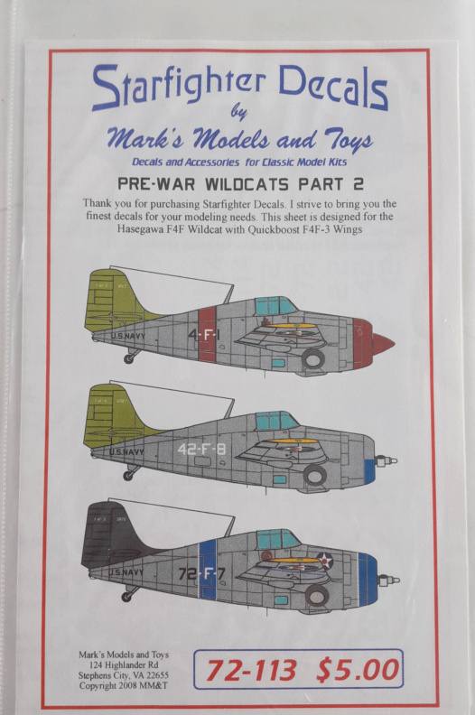 DISCOUNT DECALS 5048 starfighter decals 72113 pre-war wildcats part 2 Discount Decals