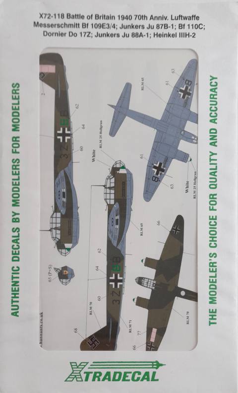 DISCOUNT DECALS 5062 X72118 Battle of Britain Luftwaffe Aircraft Xtradecal Discount Decals