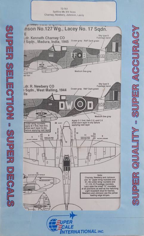 DISCOUNT DECALS 5084 72-761 Spitfire Mk XIV Aces Charney Newbery Johnson Lacey Super Scale International Discount Decals