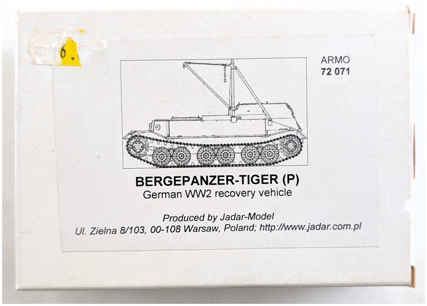 JADAR MODEL 72071 BERGEPANZER-TIGER P GERMAN WW2 RECOVERY VEHICLE Military Model Kits