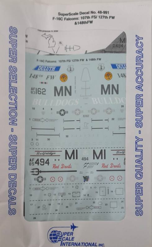 DISCOUNT DECALS 5114 48-991 F-16C Falcons 107th FS/127th FW 148th FW Bulldogs SuperScale International Discount Decals