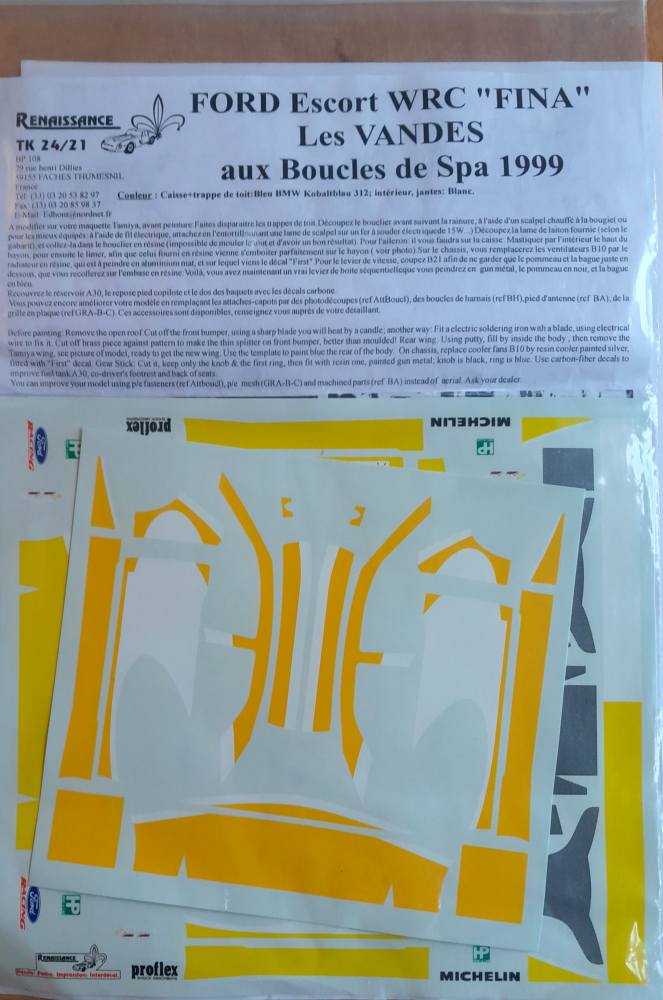 DISCOUNT DECALS 5374 TK 24/21 FORD ESCORT WRC FINA LES VANDES AUX BOUCLES DE SPA 1999 Renaissance Discount Decals