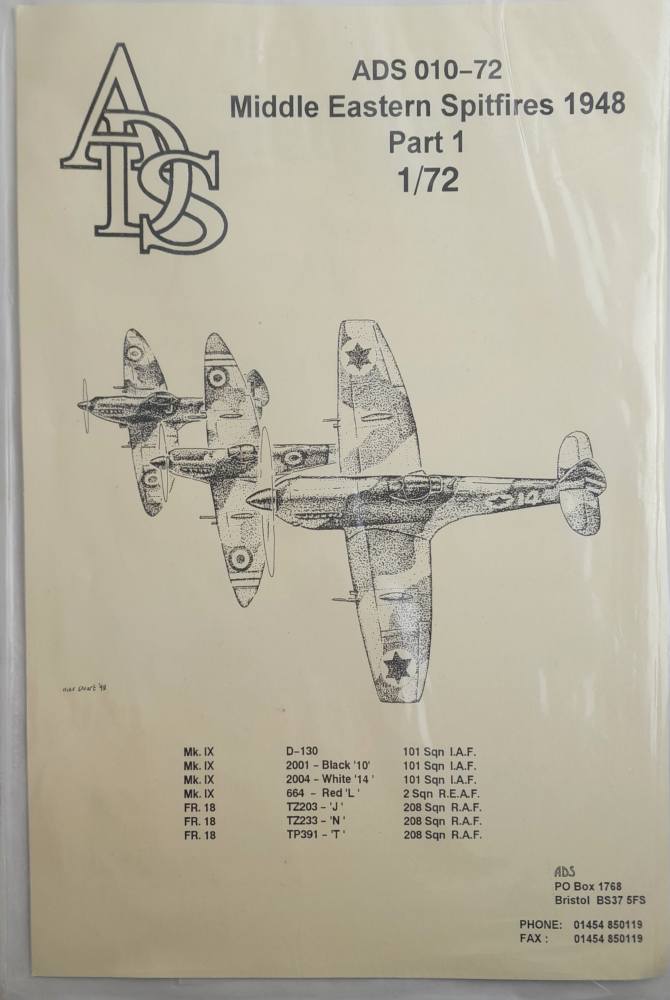 DISCOUNT DECALS 5408 ADS 010-72 MIDDLE EASTERN SPITFIRES 1948 PART 1 ADS Discount Decals