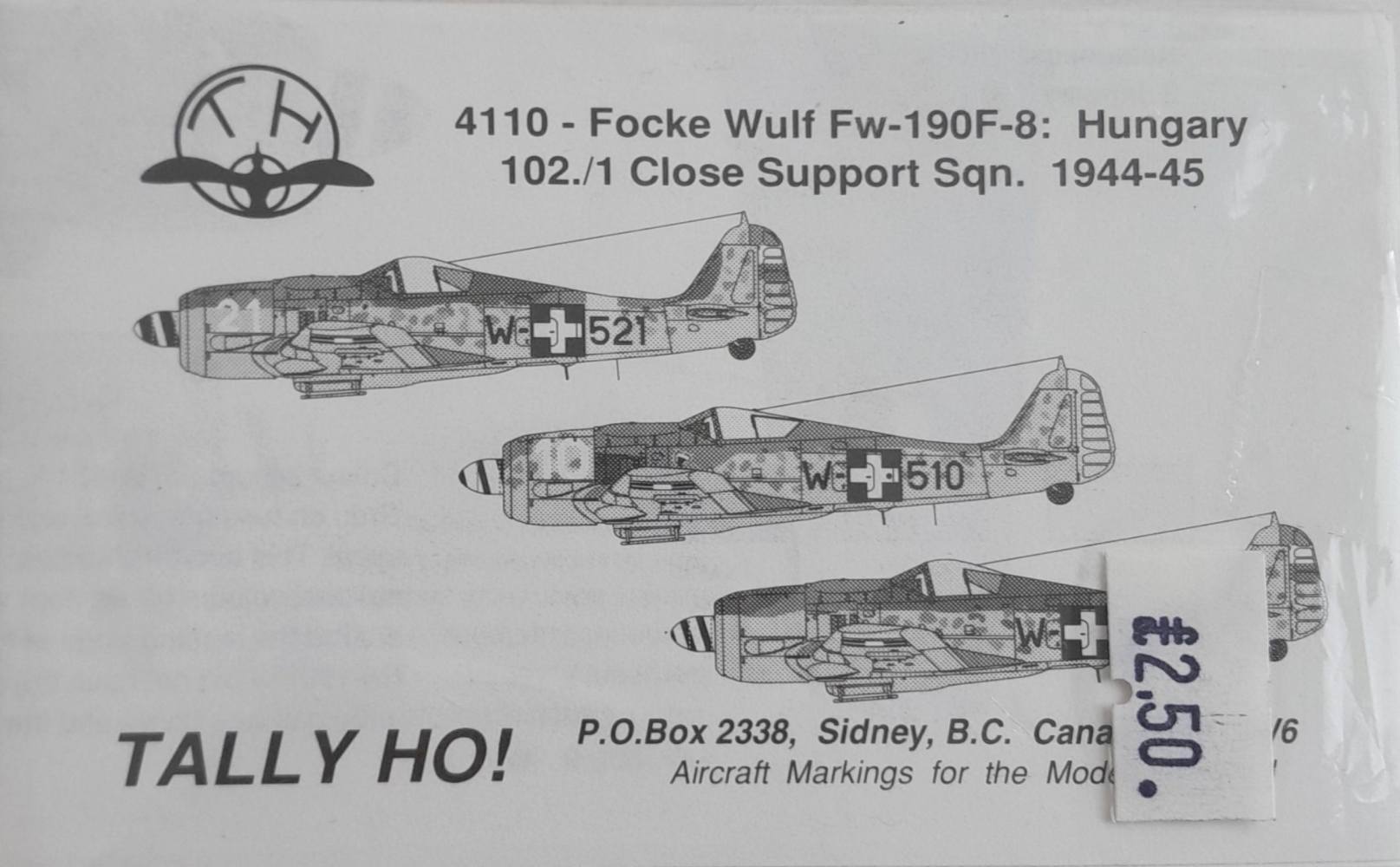 DISCOUNT DECALS 5446 4110 FOCKE WULF FW-190F-8 HUNGARY 102./1 CLOSE SUPPORT SQN. 1944-45 Tally Ho Discount Decals