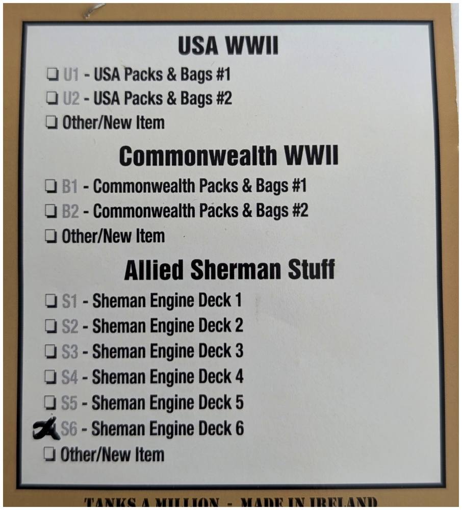 VALUE GEAR S6 SHEMAN ENGINE DECK 6 Miscellaneous