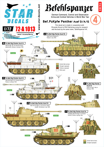 Star Decals Model Kit Decals 72-A1013 Befehlspanzer 4. Bef.Pz. Panther Ausf D/A/G.