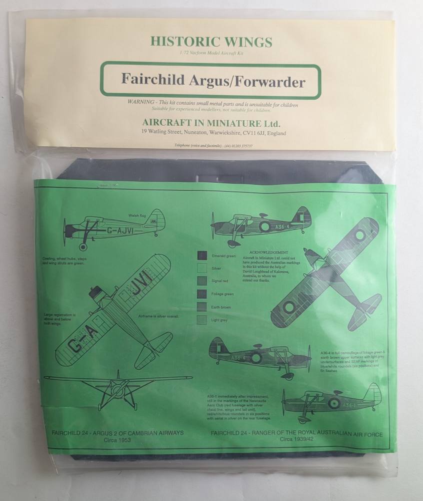 AIRCRAFT IN MINIATURE AIRCRAFT IN MINIATURE FAIRCHILD ARGUS FORWARDER Vacforms