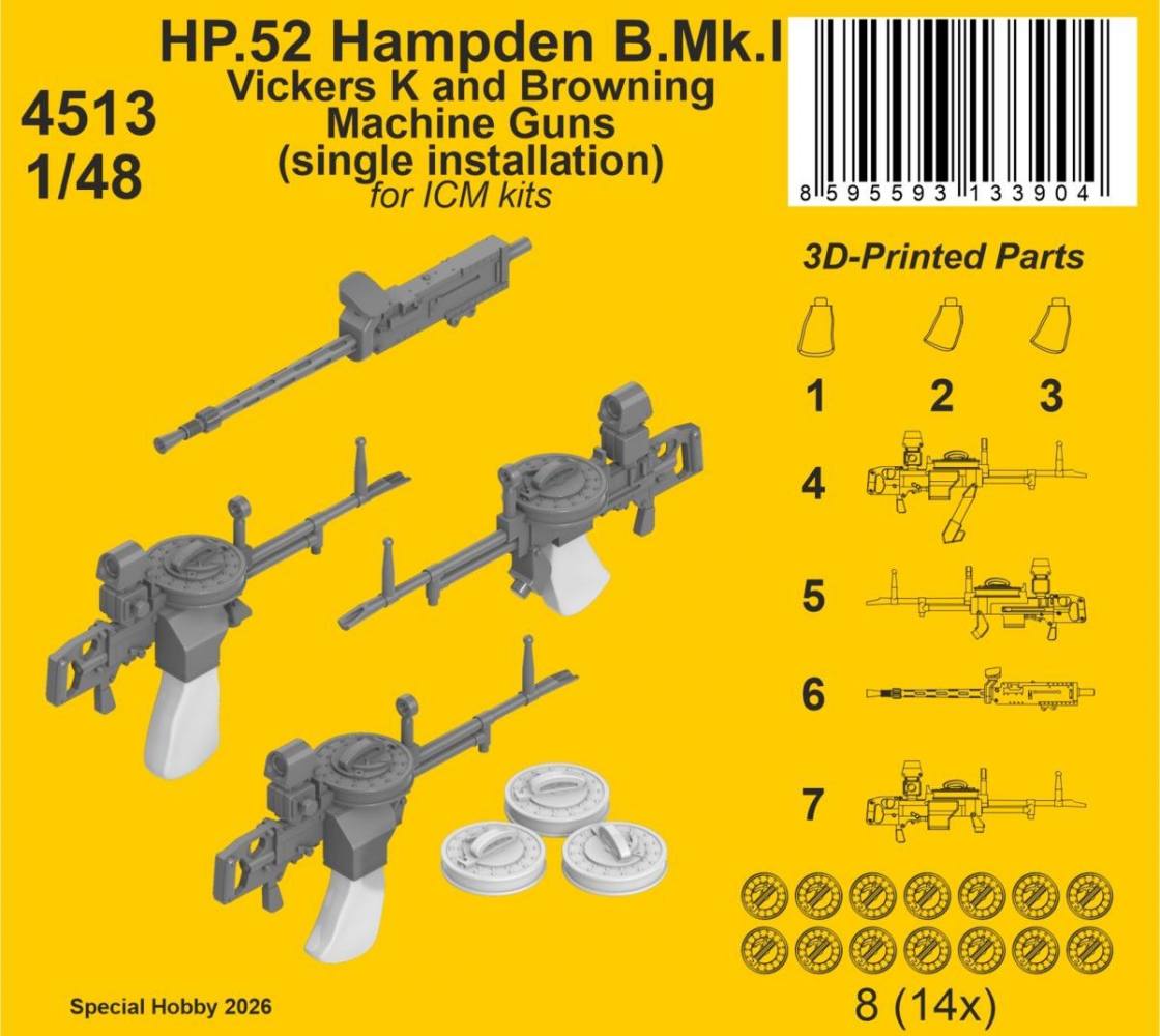 CMK 4513 HANDLEY PAGE HP. HAMPDEN B MK.I VICKERS K AND BROWNING MACHINE GUNS Conversion Sets