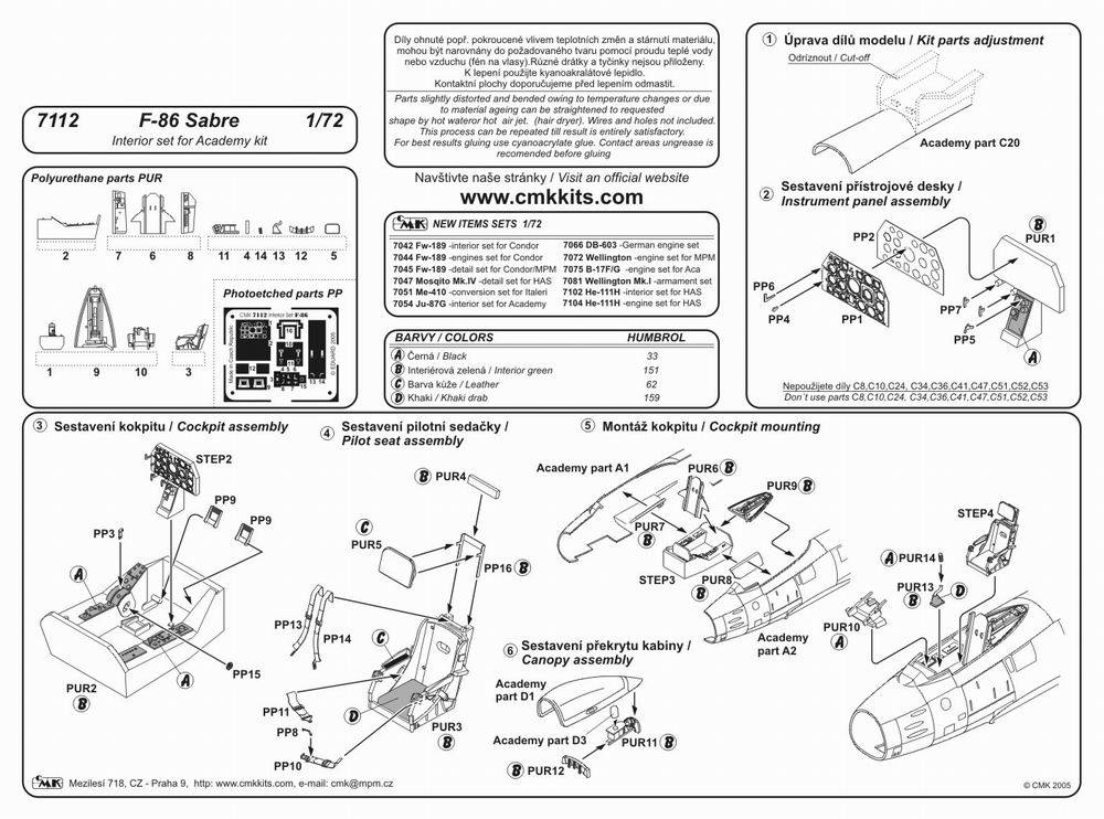 CMK 7112 F-86 SABRE INTERIOR SET Conversion Sets