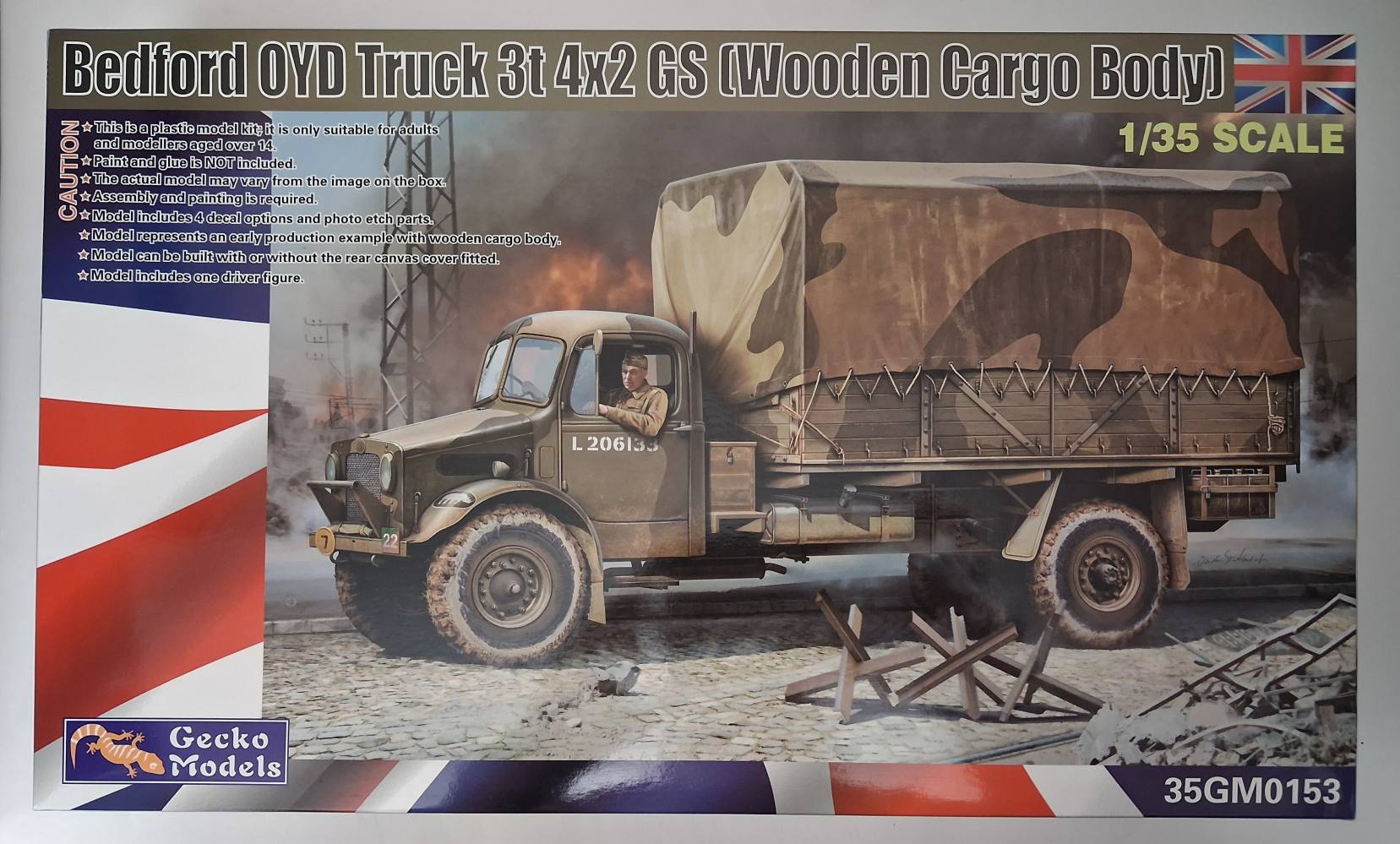 GECKO MODELS 35GM0153 BEDFORD OYD TRUCK 3T 4X2 GS WOODEN CARGO BODY Cars, Motorbikes & Trucks Model kits