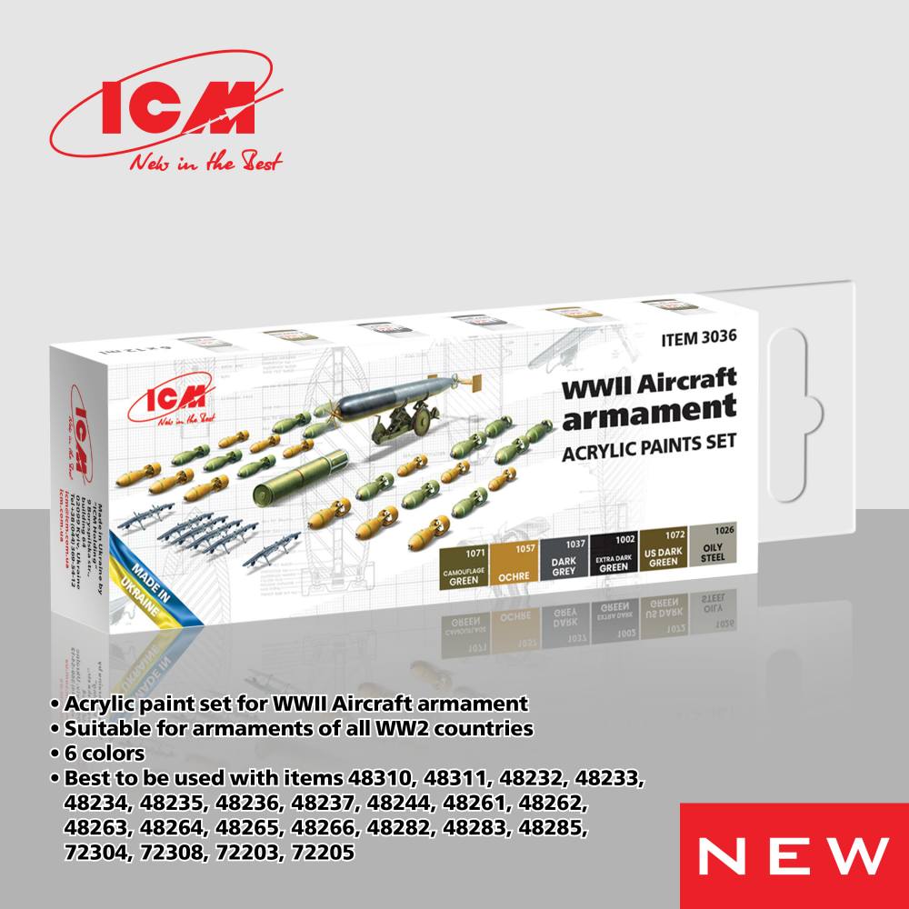 ICM 3036 WWII AIRCRAFT ARMAMENT ACRYLIC PAINT SET UK SALE ONLY Paint & Accessories