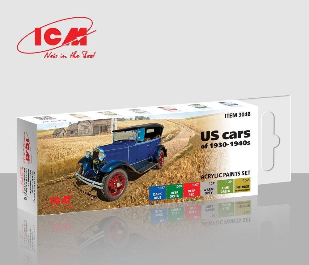 ICM  3048 US CARS OF 1930S   40S ACRYLIC PAINT SET  UK SALE ONLY  Paint & Accessories
