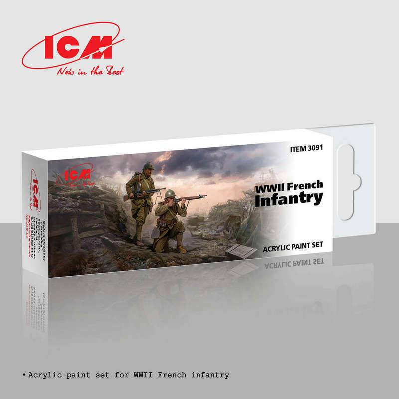 ICM 3091 WWII FRENCH INFANTRY ACRYLIC PAINT SET UK SALE ONLY Paint & Accessories