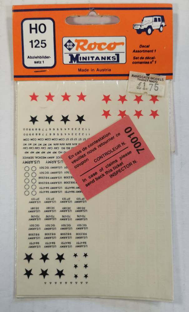 ROCO HO125 DECAL ASSORTMENT 1 Model Kit Decals