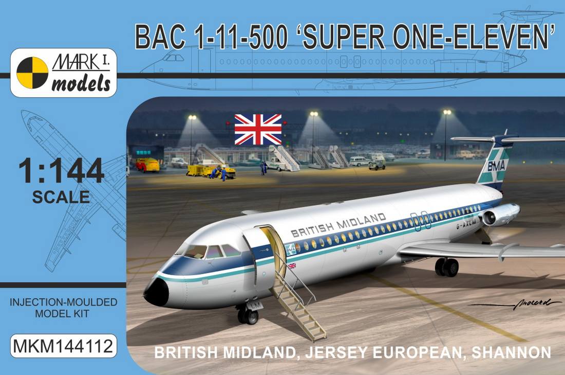 MARK I MODELS 144112 BAC 1-11-500 SUPER ONE ELEVEN BRITISH MIDLAND JERSEY EUROPEAN SHANNON Aircraft Model Kits