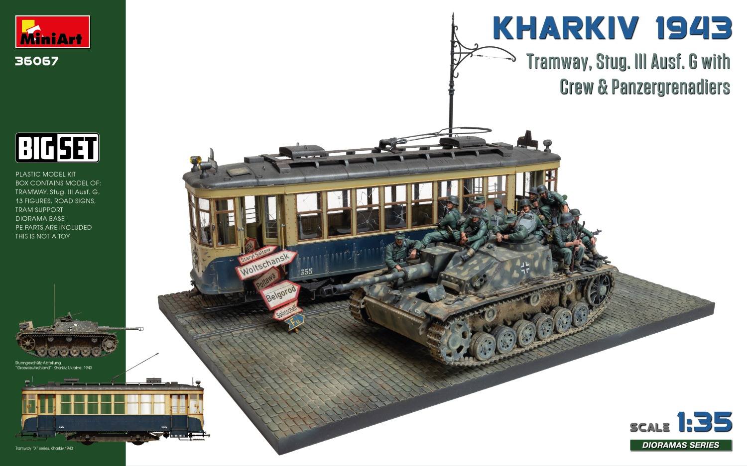 MINIART 36067 KHARKIV 1943 - TRAMWAY AND STUG.III AUSF.G WITH CREW AND PANZERGRENADIERS Military Model Kits