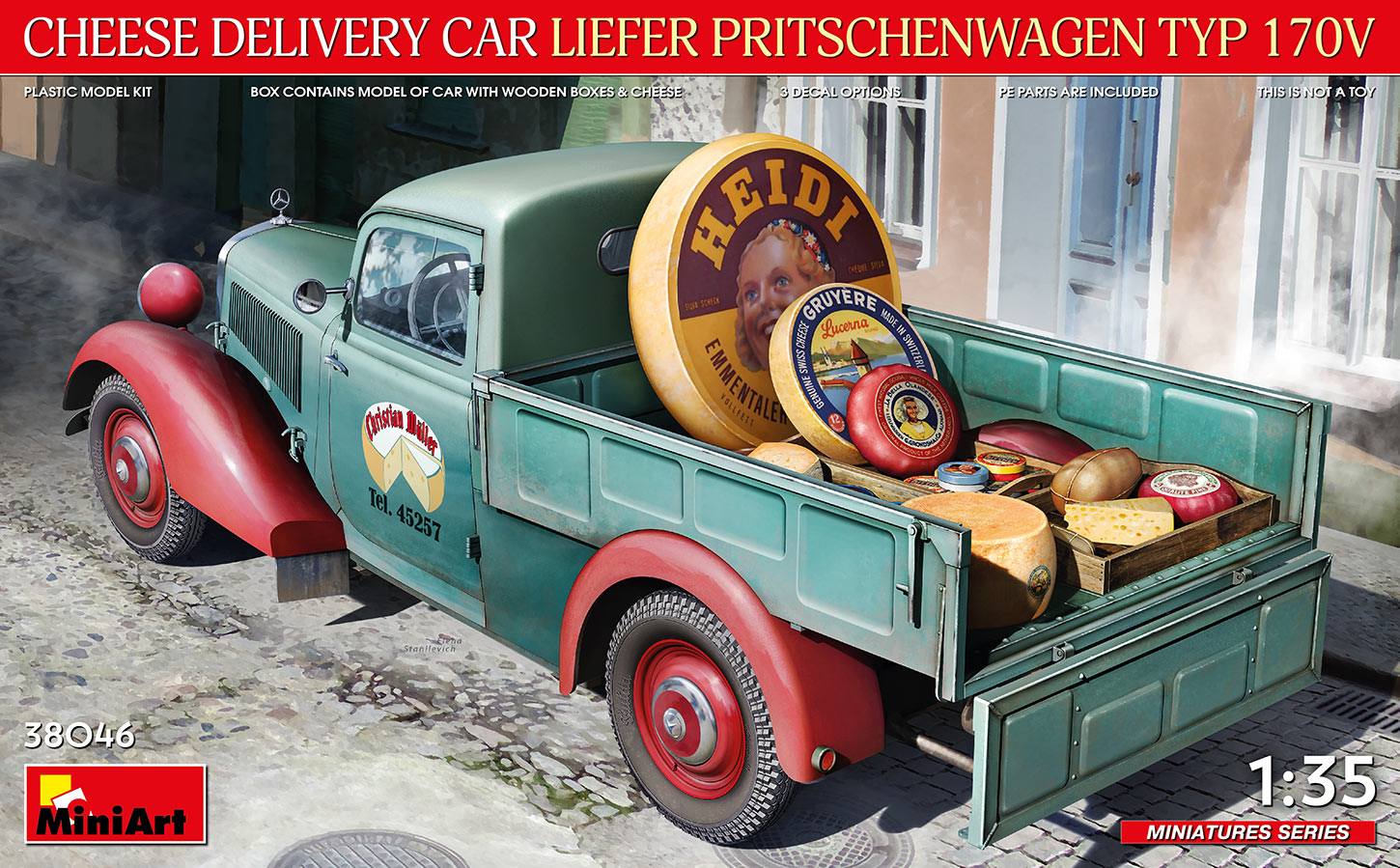 MINIART 38046 CHEESE DELIVERY CAR LIEFER PRITSCHENWAGEN TYP 170V Cars, Motorbikes & Trucks Model kits