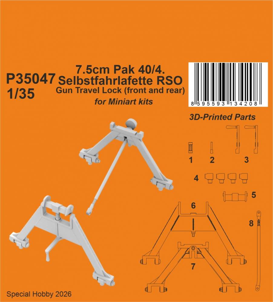 CMK P35047 7.5CM PAK 40/4 SELBSTFAHRLAFETTE RSO GUN TRAVEL LOCK FRONT AND REAR Conversion Sets