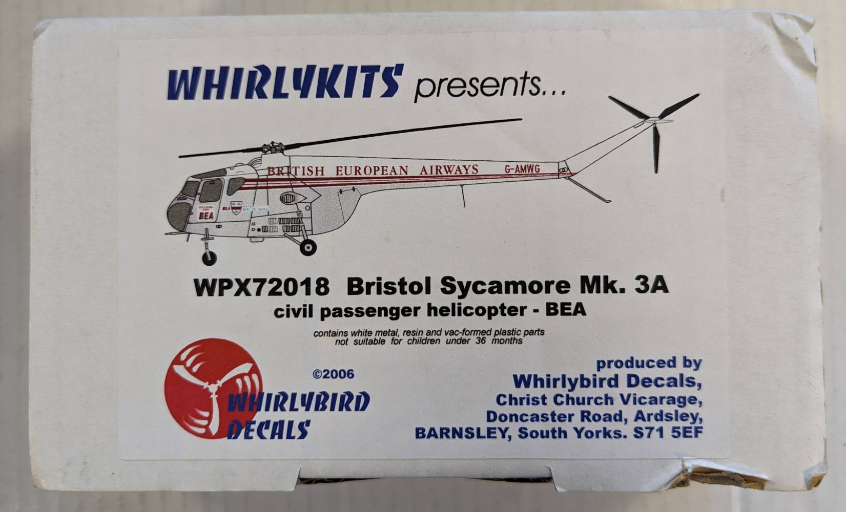 WHIRLYBIRD 72018 BRISTOL SYCAMORE MK.3A CIVIL PASSENGER HELICOPTER Aircraft Model Kits