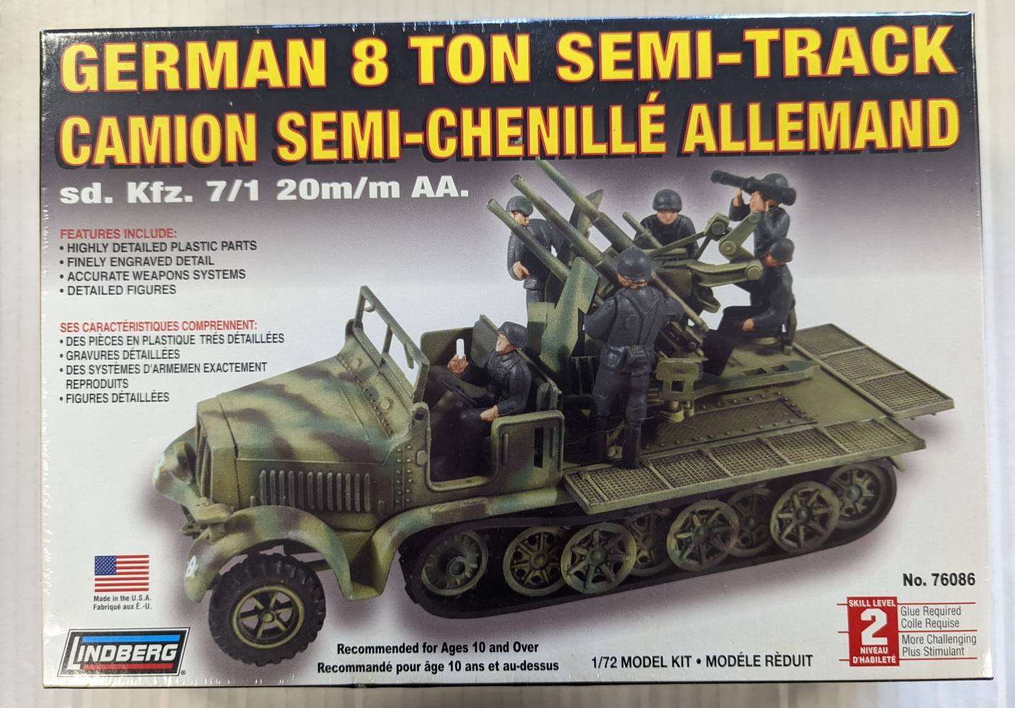 LINDBERG 76086 GERMAN 8 TON SEMI TRACK Military Model Kits